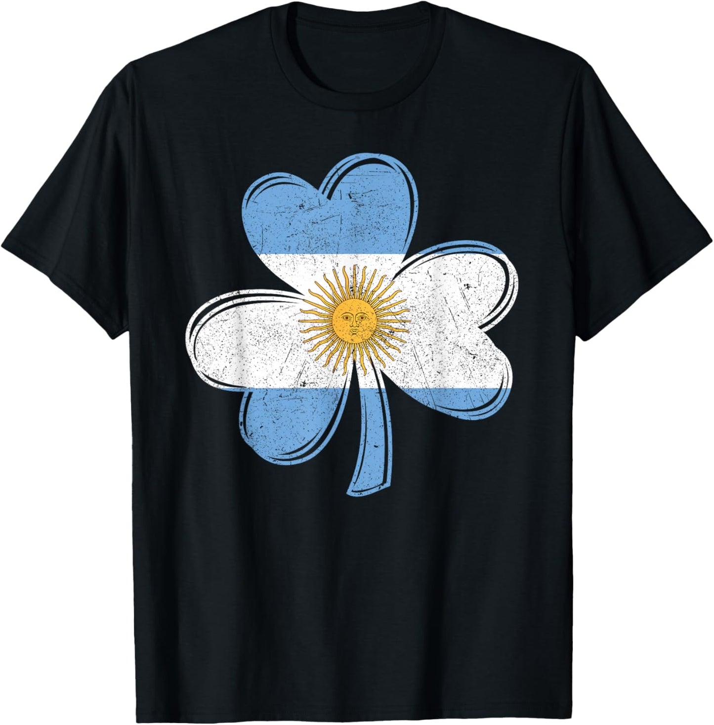 Argentina Flag Shamrock Irish Patriotic Patricks Day Retro T-Shirt - T-Shirt | Black