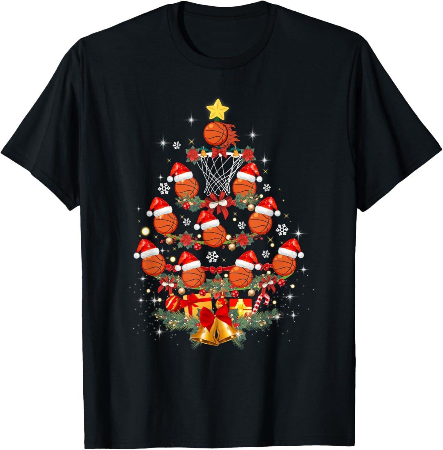 Basketball Christmas Tree Xmas Santa Sports Kids T-Shirt - T-Shirt | Black
