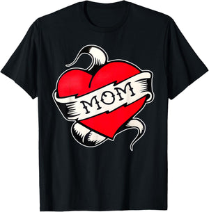 Mom Heart Traditional Old School Tattoo Flash T-Shirt - T-Shirt | Black