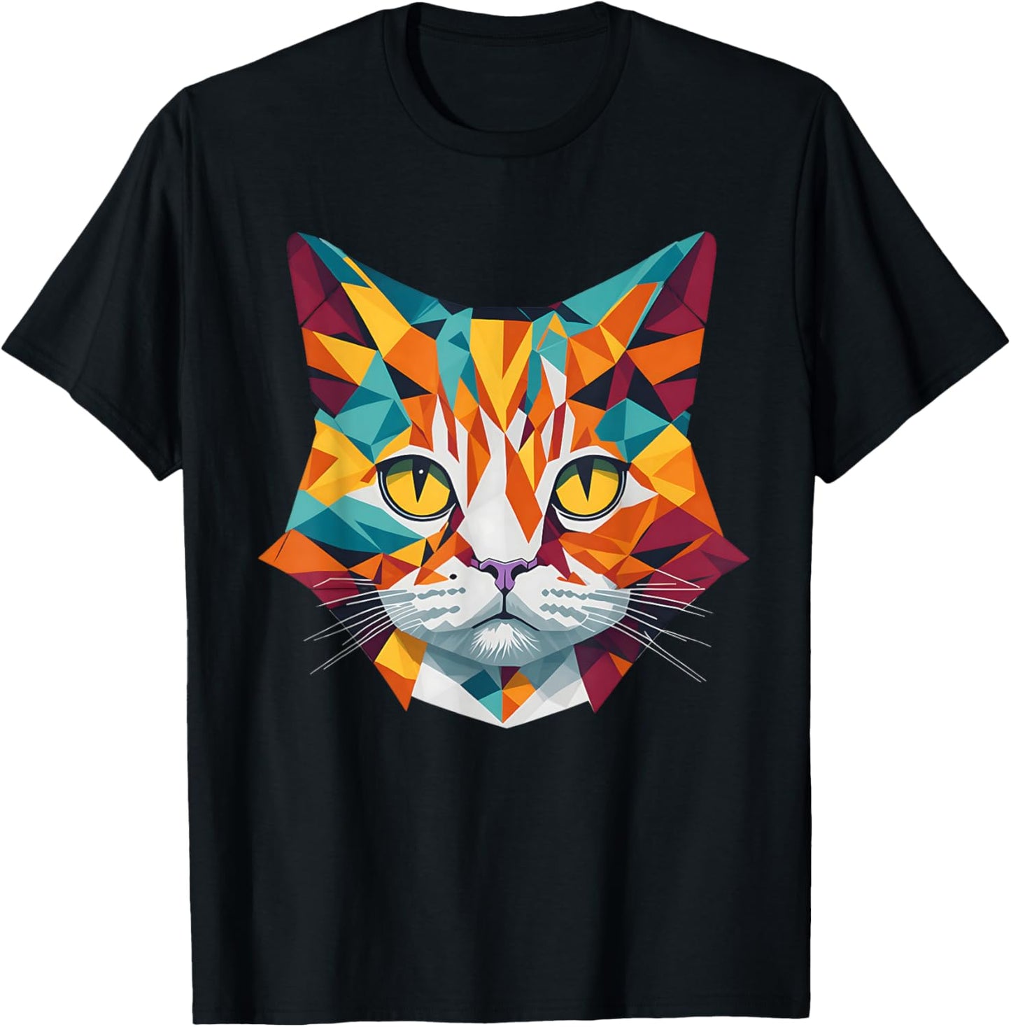 Whiskered Kaleidoscope: Geometric Colorful Abstract Cat Women Kids T-Shirt - T-Shirt | Black