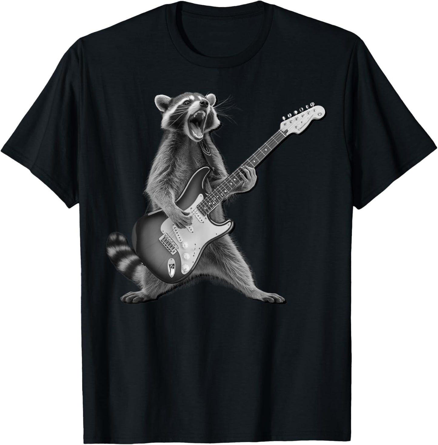 Raccoon Playing Guitar Rock and Roll Gifts Women Kid T-Shirt - T-Shirt | Black