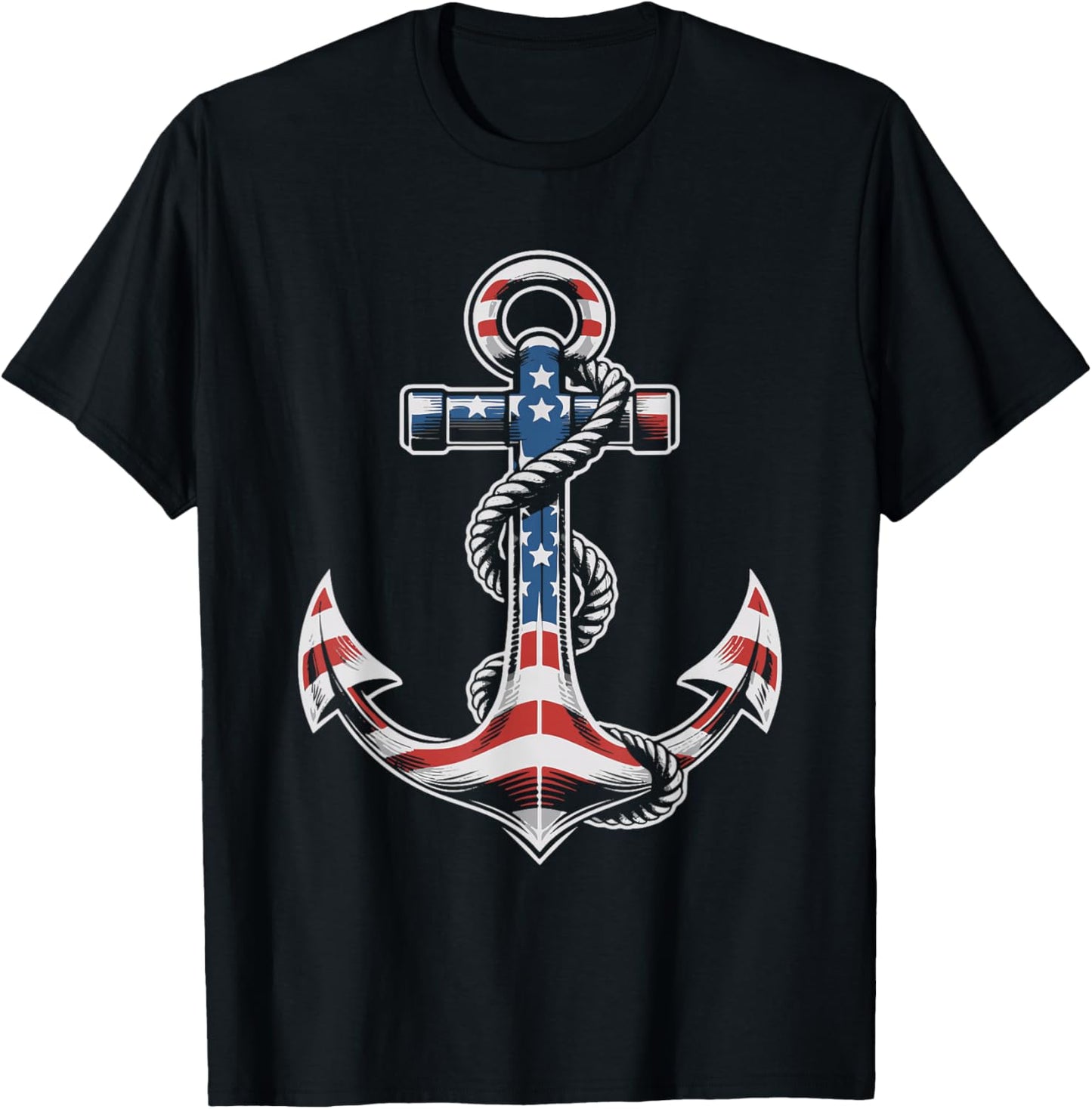 Anchor American Flag 4th of July Patriotic T-Shirt - T-Shirt | Black