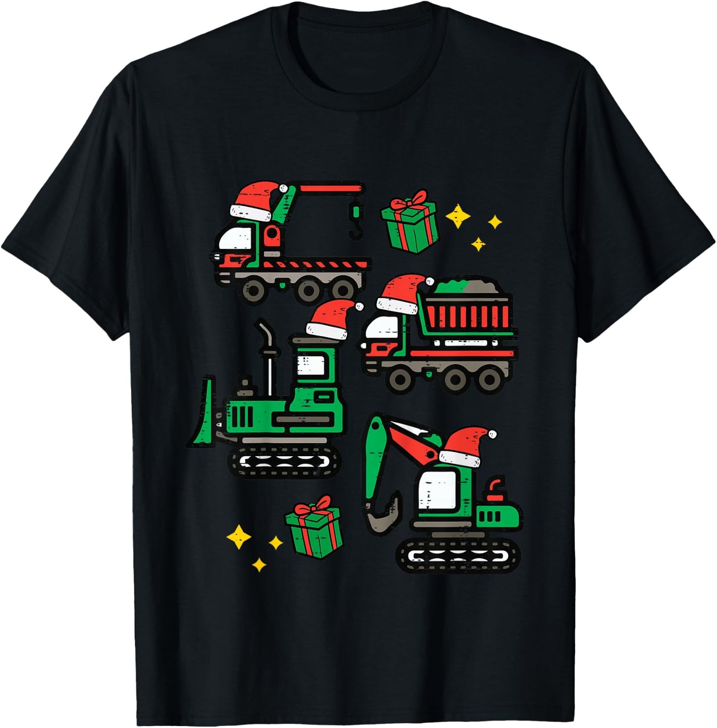 Kids Christmas Construction Trucks Santa Xmas Boys Kids Toddler T-Shirt - T-Shirt | Black