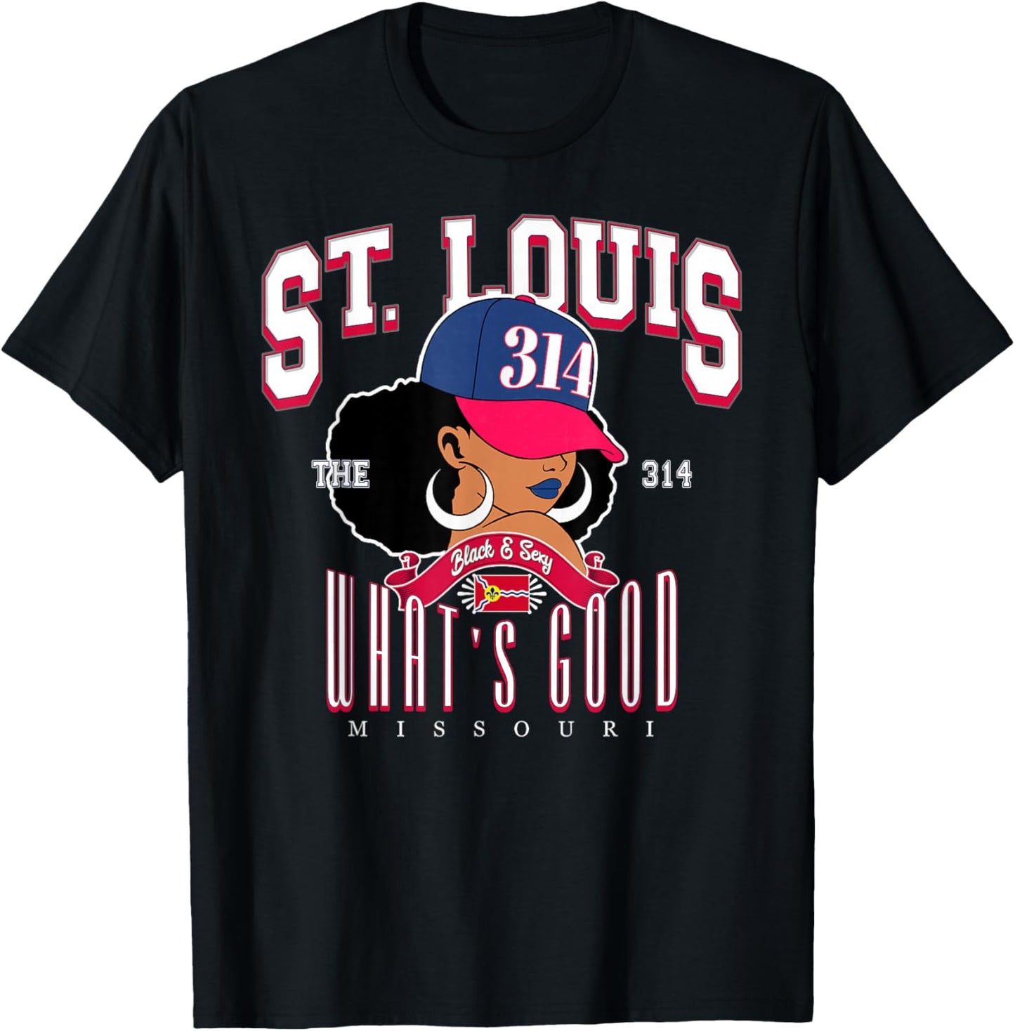 314 Area Code St. Louis Missouri Flag Afro Puff for Shawty T-Shirt - T-Shirt | Black
