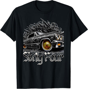 RIDING IN MY 64 Classic Lowrider Shirt Chicano Art Low Rider T-Shirt - T-Shirt | Black