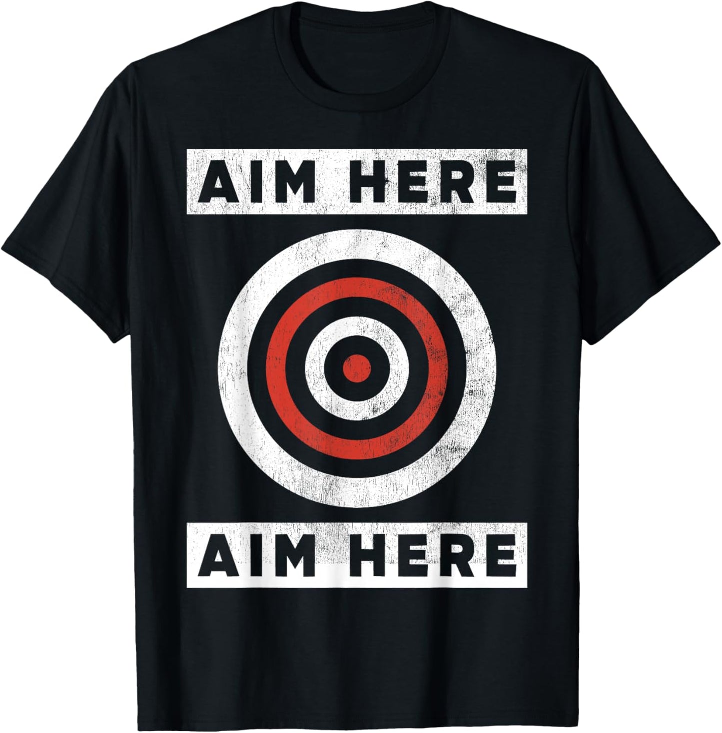 Funny Aim Here Darts Players Bullseye Target T-Shirt - T-Shirt | Black