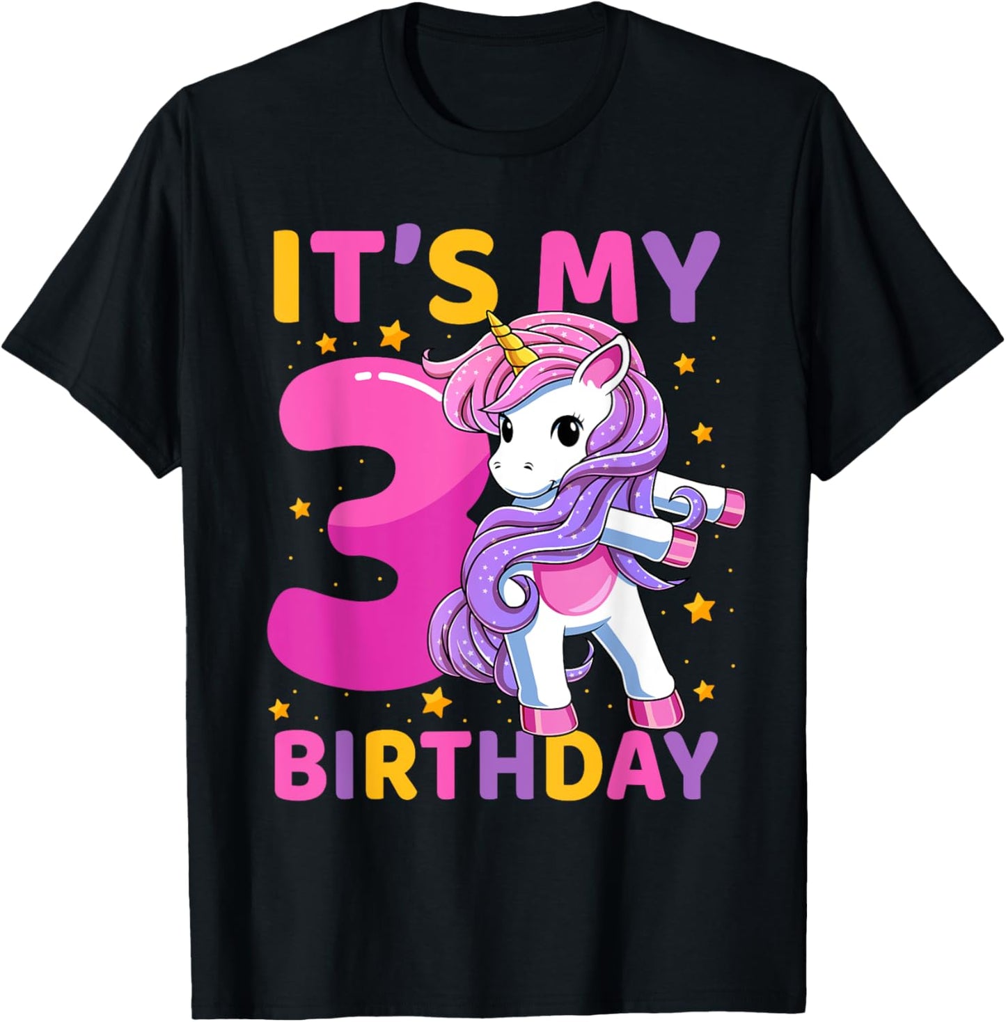 3 Years Old Unicorn Flossing 3rd Birthday Party Girls Kids T-Shirt - T-Shirt | Black