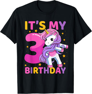 3 Years Old Unicorn Flossing 3rd Birthday Party Girls Kids T-Shirt - T-Shirt | Black