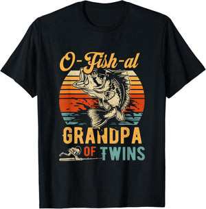 O Fish Al Grandpa Twins Baby Announcement Fishing Fisherman T-Shirt - T-Shirt | Black