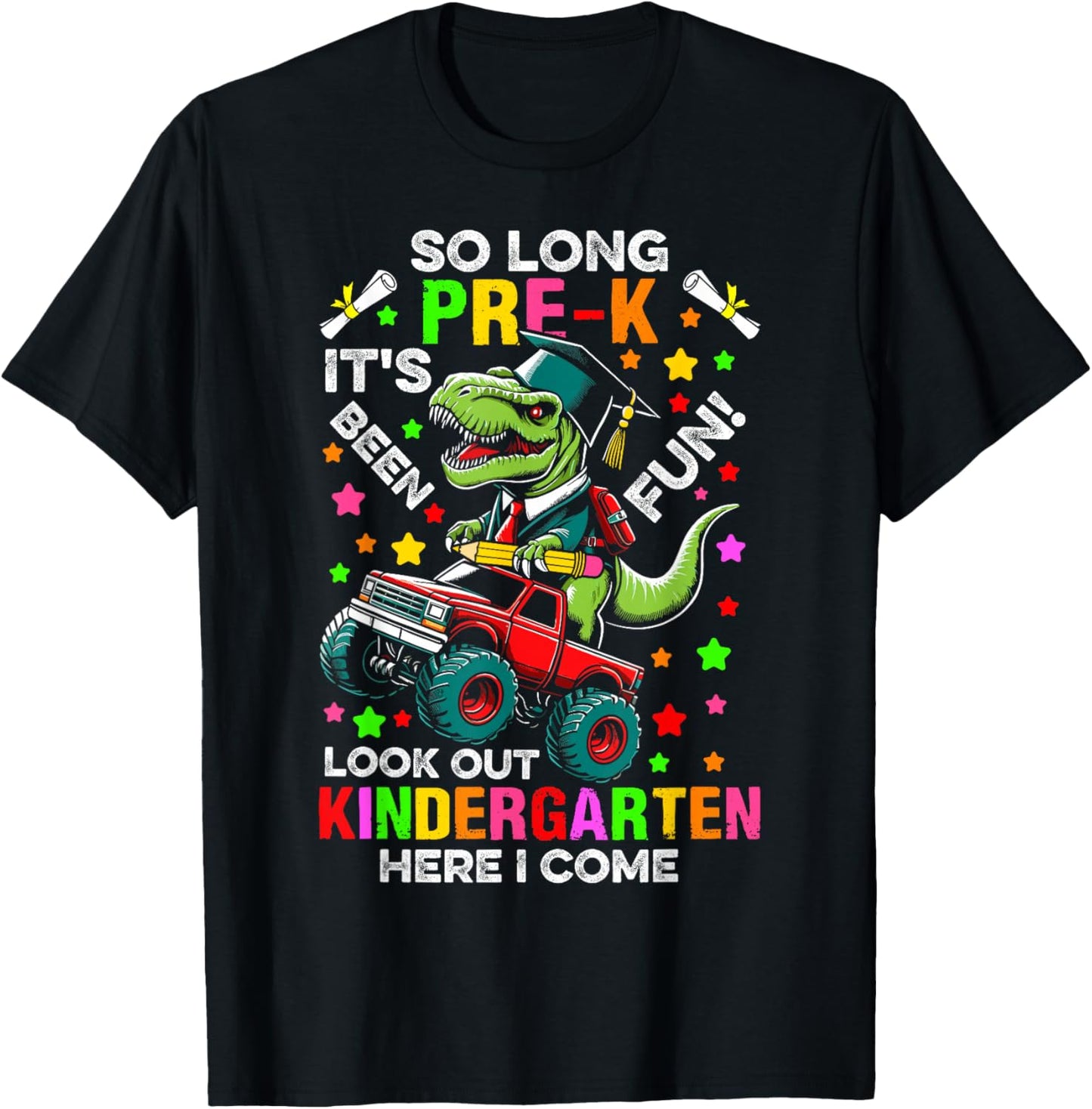 So long pre k its been fun dinosaur T-Rex monster truck Prek T-Shirt - T-Shirt | Black
