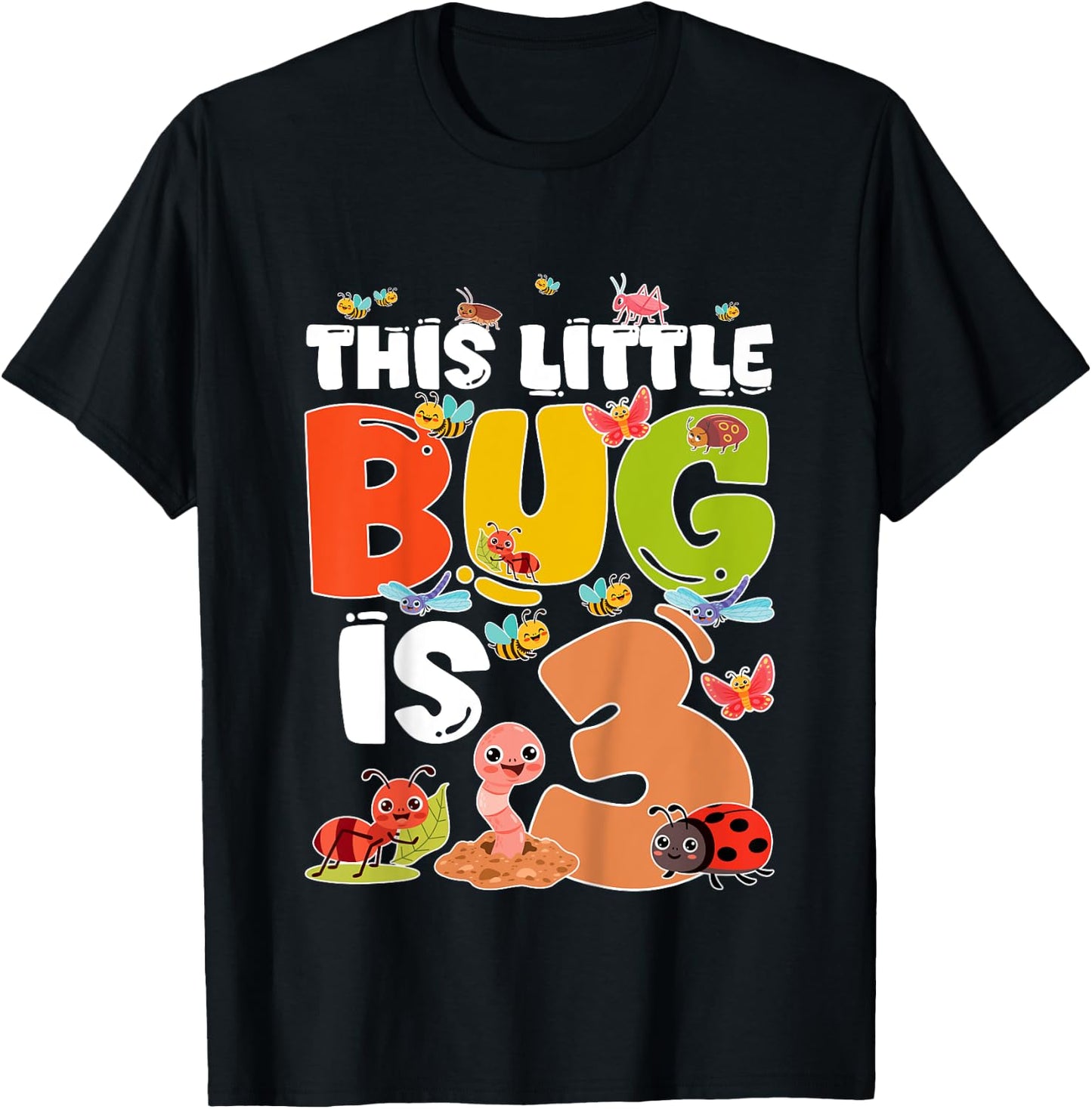 Kids 3rd Bug Birthday Three Year Old Bugs Birthday Insects T-Shirt - T-Shirt | Black