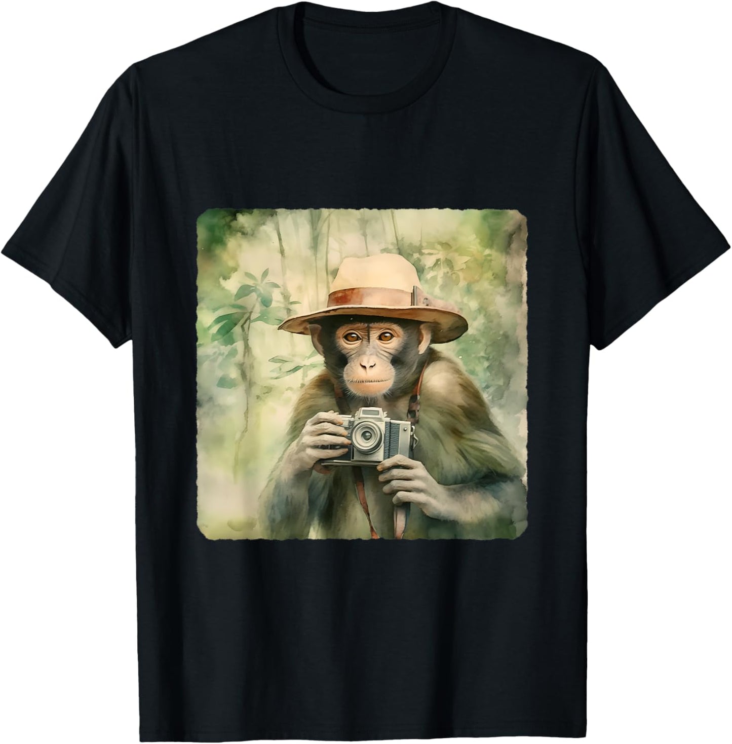 Photographer Monkey In The Jungle. Wildlife, Photography T-Shirt - T-Shirt | Black