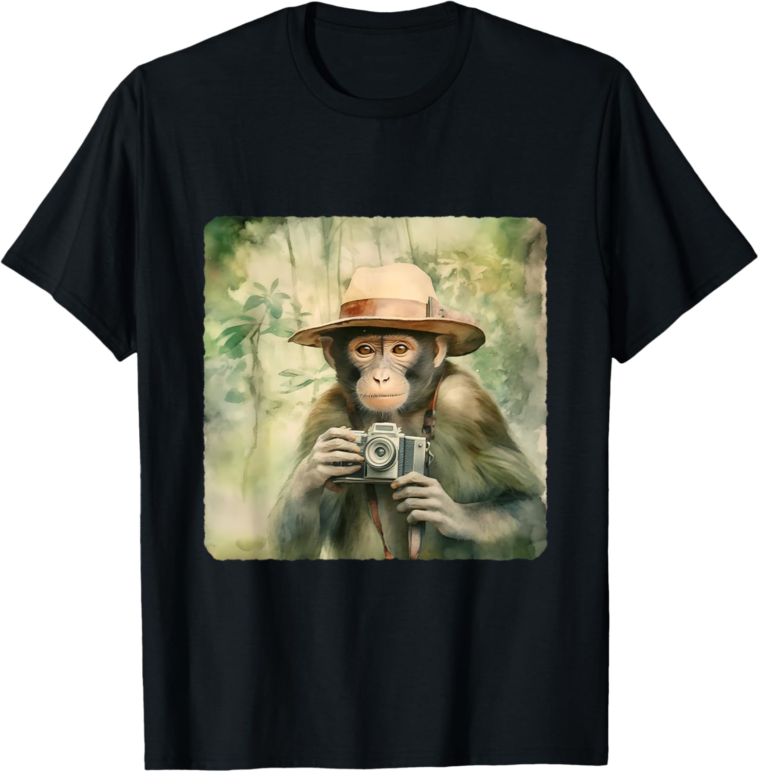 Photographer Monkey In The Jungle. Wildlife, Photography T-Shirt - T-Shirt | Black