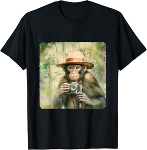 Photographer Monkey In The Jungle. Wildlife, Photography T-Shirt - T-Shirt | Black