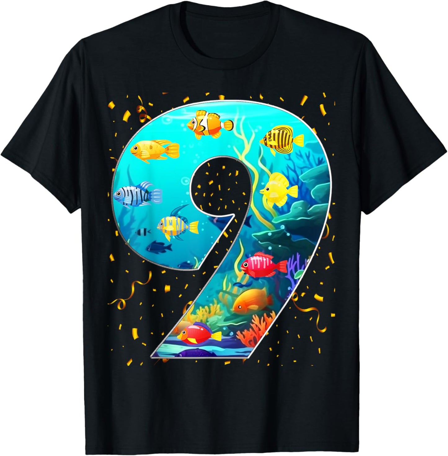 9th Birthday Party 9 Year Old Sea Fish Aquarium Birthday Boy T-Shirt - T-Shirt | Black