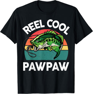 Reel Cool Pawpaw Fathers Day Gift Grandpa Dad Papa Fishing T-Shirt - T-Shirt | Black