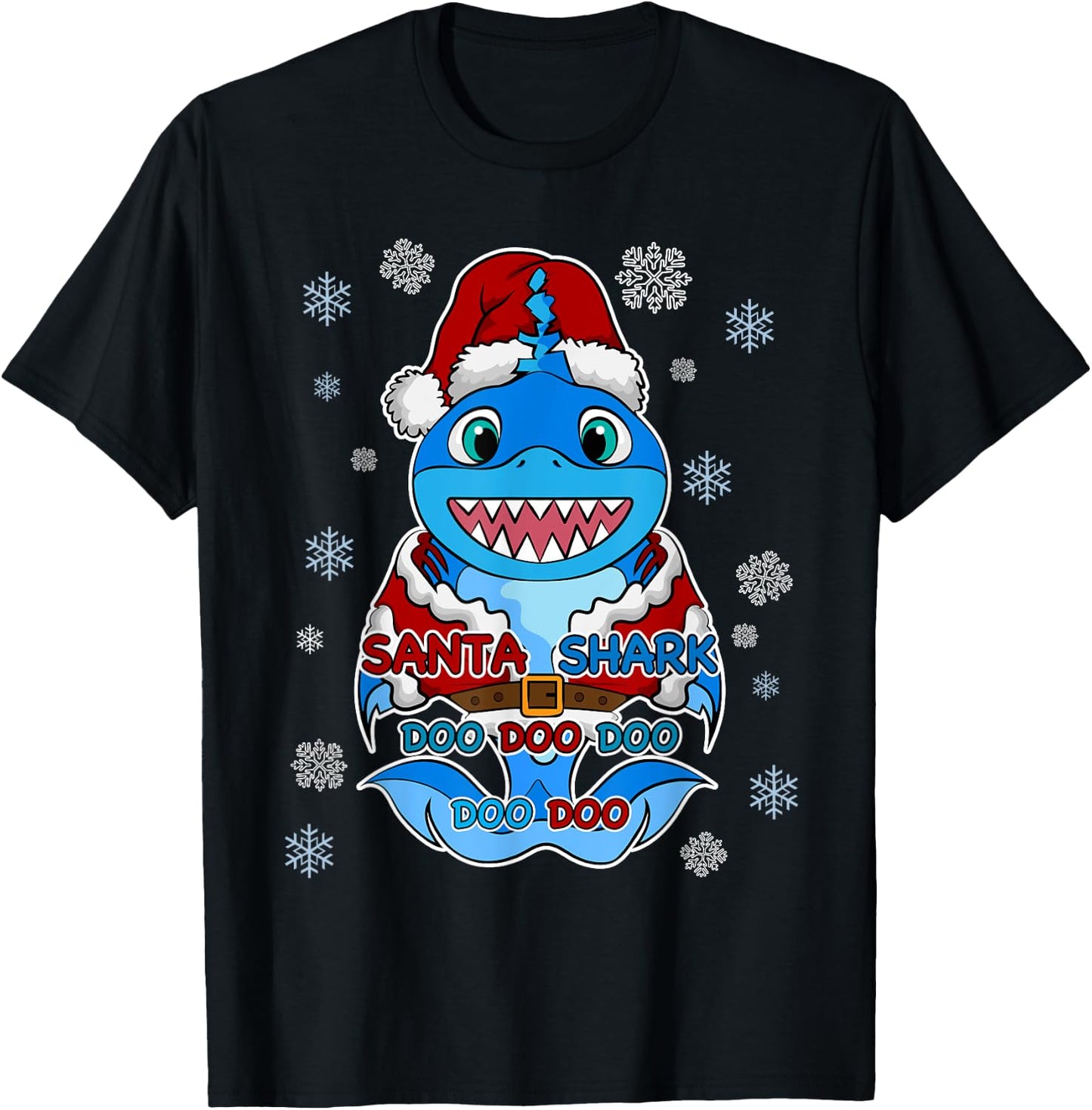 Santa Shark, Shark in a Santa Suit, Christmas Shark T-Shirt - T-Shirt | Black