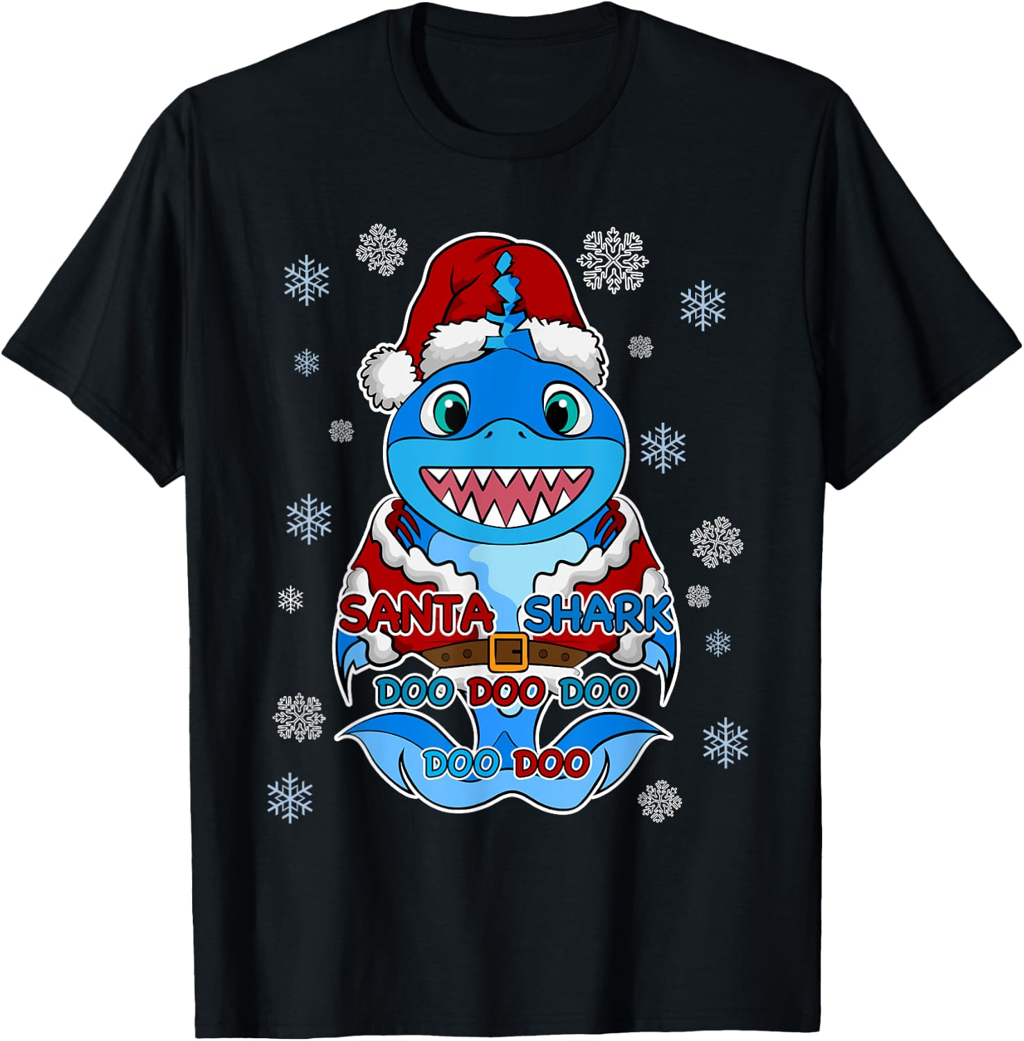 Santa Shark, Shark in a Santa Suit, Christmas Shark T-Shirt - T-Shirt | Black