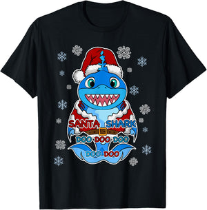 Santa Shark, Shark in a Santa Suit, Christmas Shark T-Shirt - T-Shirt | Black