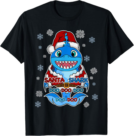 Santa Shark, Shark in a Santa Suit, Christmas Shark T-Shirt - T-Shirt | Black