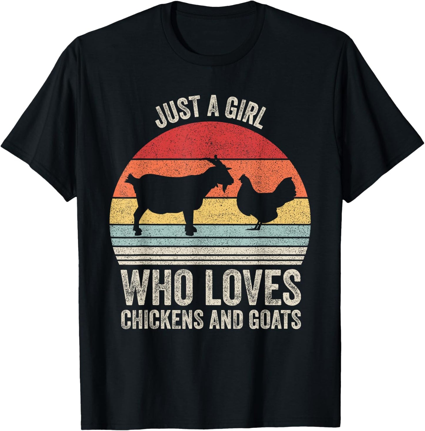 Retro Just A Girl Who Loves Chickens And Goats Farmer Girl T-Shirt - T-Shirt | Black