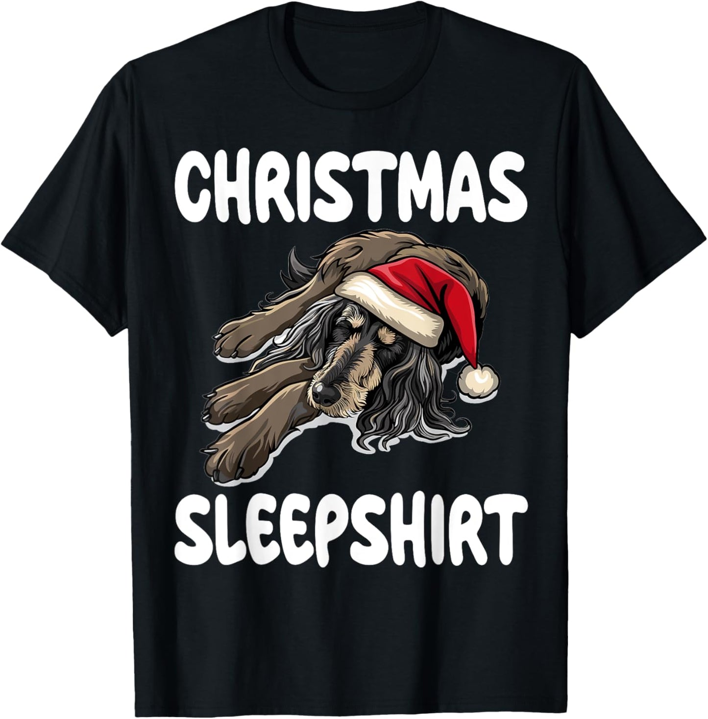 Cute Afghan Hound Dog Official Christmas Sleepshirt T-Shirt - T-Shirt | Black