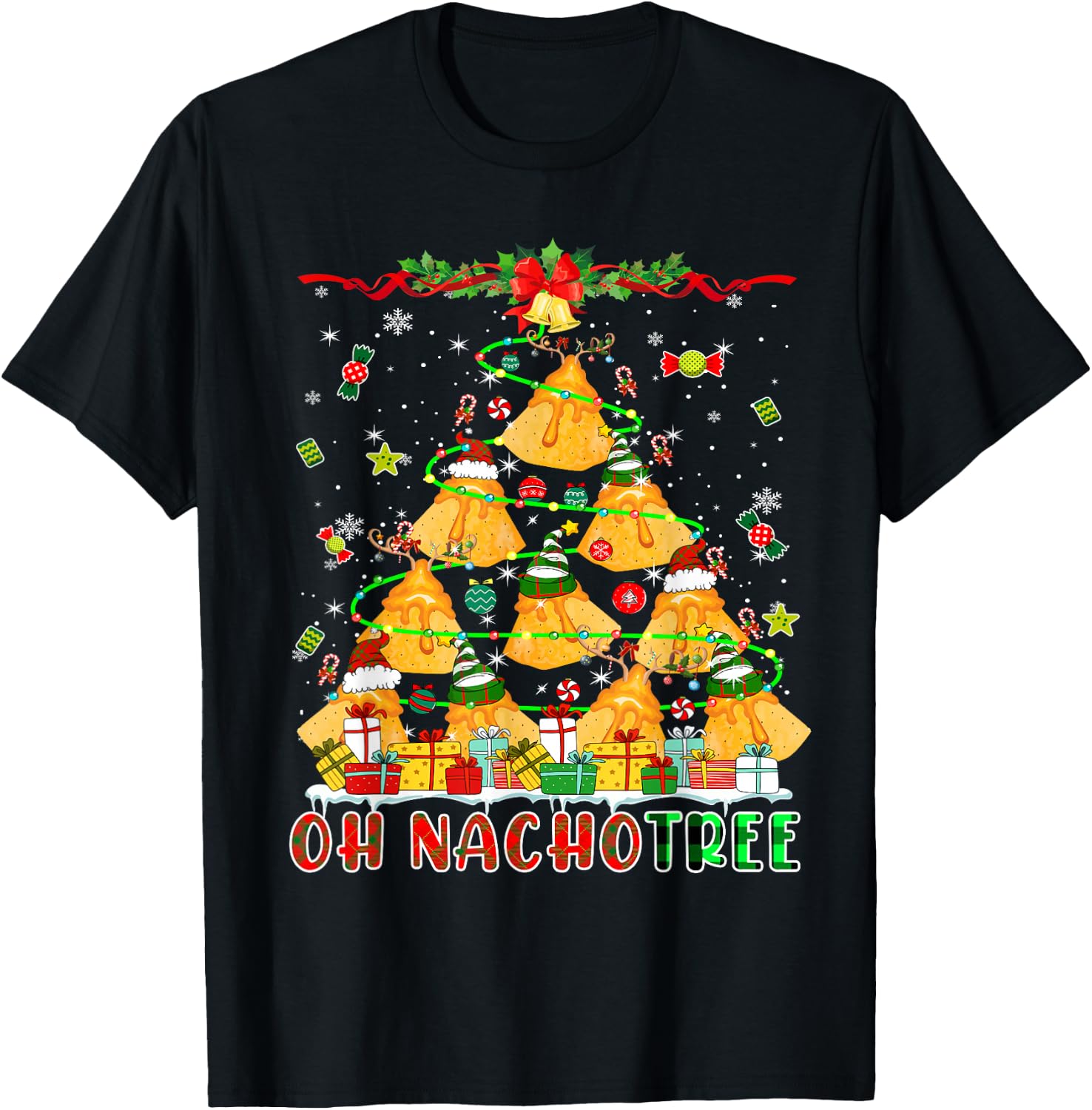 Nacho Christmas Tree Santa Reindeer Elf Mexican Nachos Lover T-Shirt - T-Shirt | Black