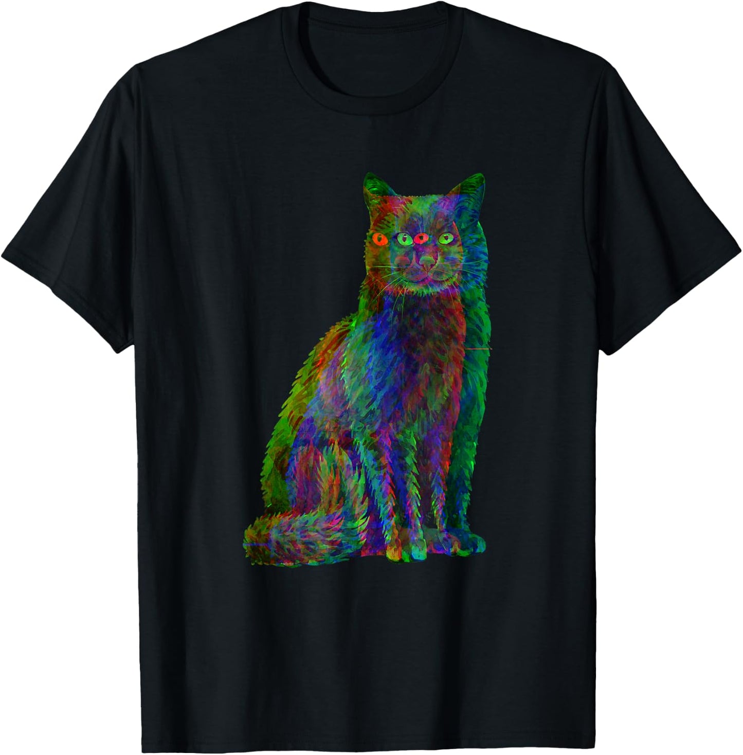 Trippy Cat Psychedelic Glitch Cat T-Shirt - T-Shirt | Black
