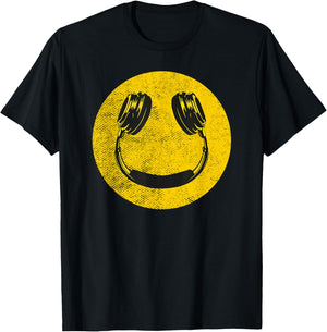 Funny Smile Music Face Headphones 90s Men Women Kids Vintage T-Shirt - T-Shirt | Black