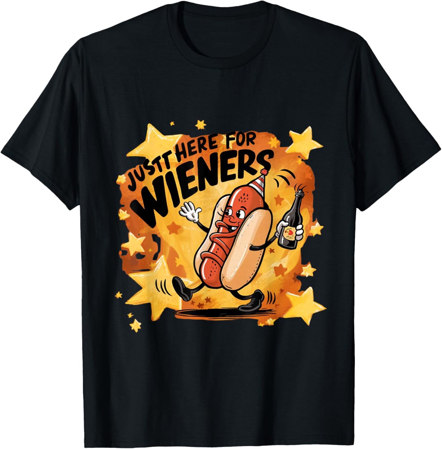 Retro Just Here For The Wieners 4th of July Funny Hotdog Men Women T-Shirt - T-Shirt | Black