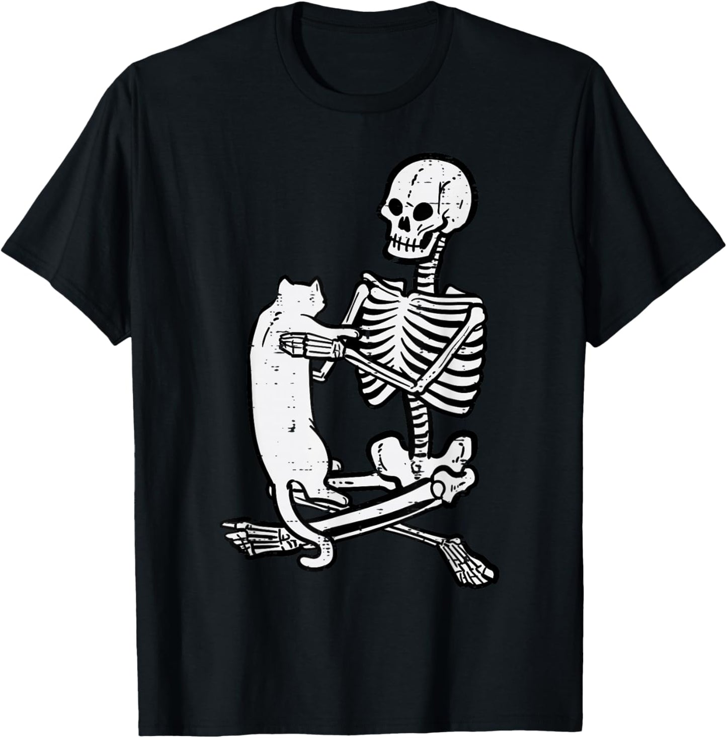 Skeleton Holding Cat Vintage Goth Halloween Men Women Kids T-Shirt - T-Shirt | Black
