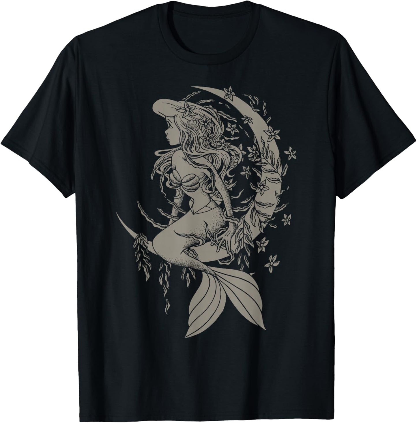 Disney Little Mermaid Ariel Tattoo Style Portrait T-Shirt - T-Shirt | Black