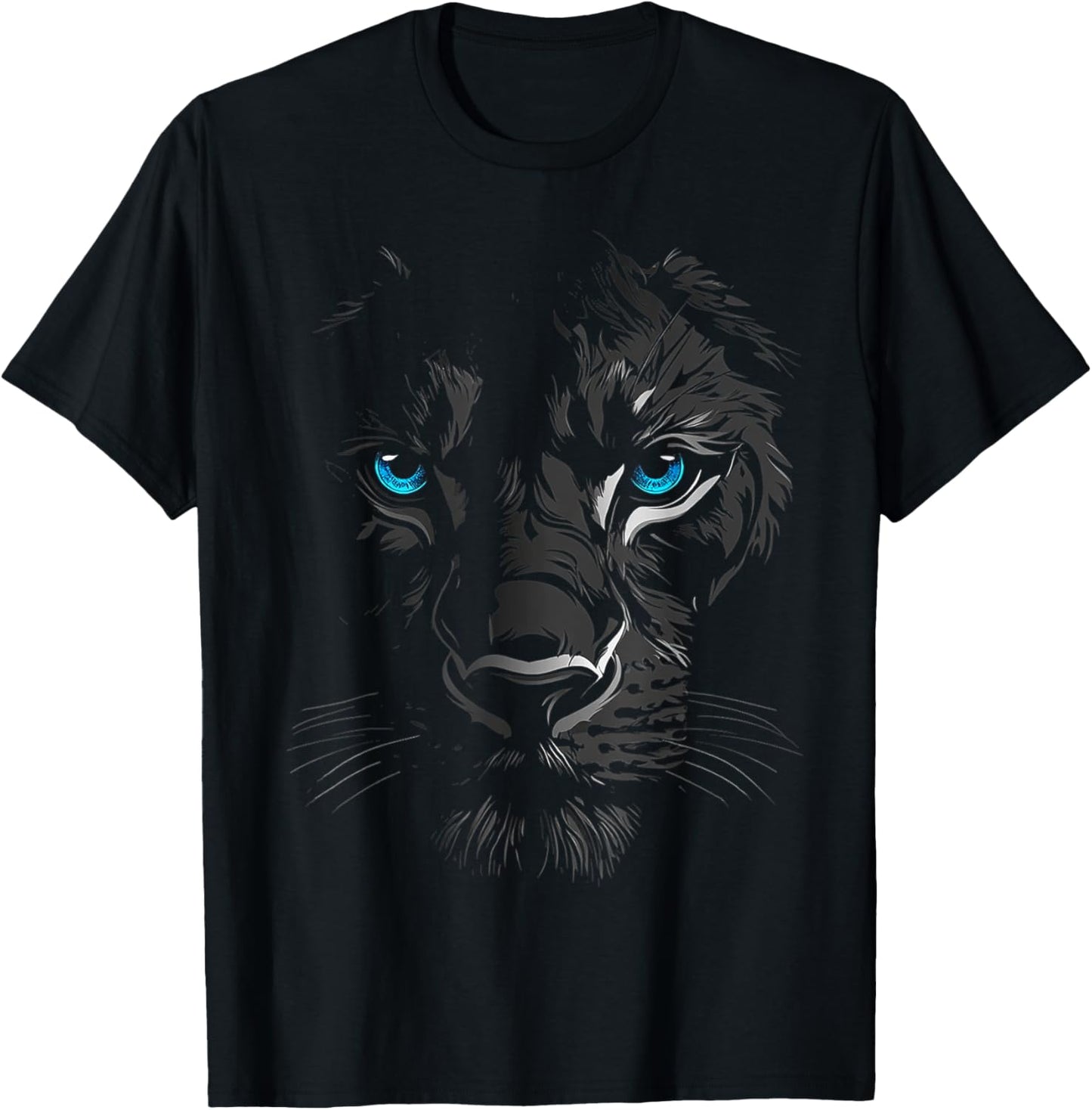 Lion Animal Graphic Blue Eyes Illustration Lion T-Shirt - T-Shirt | Black