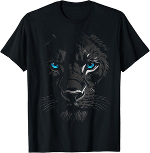 Lion Animal Graphic Blue Eyes Illustration Lion T-Shirt - T-Shirt | Black