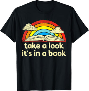 Take A Look It's in A Book Reading Vintage Retro Rainbow Small T-Shirt - T-Shirt | Black