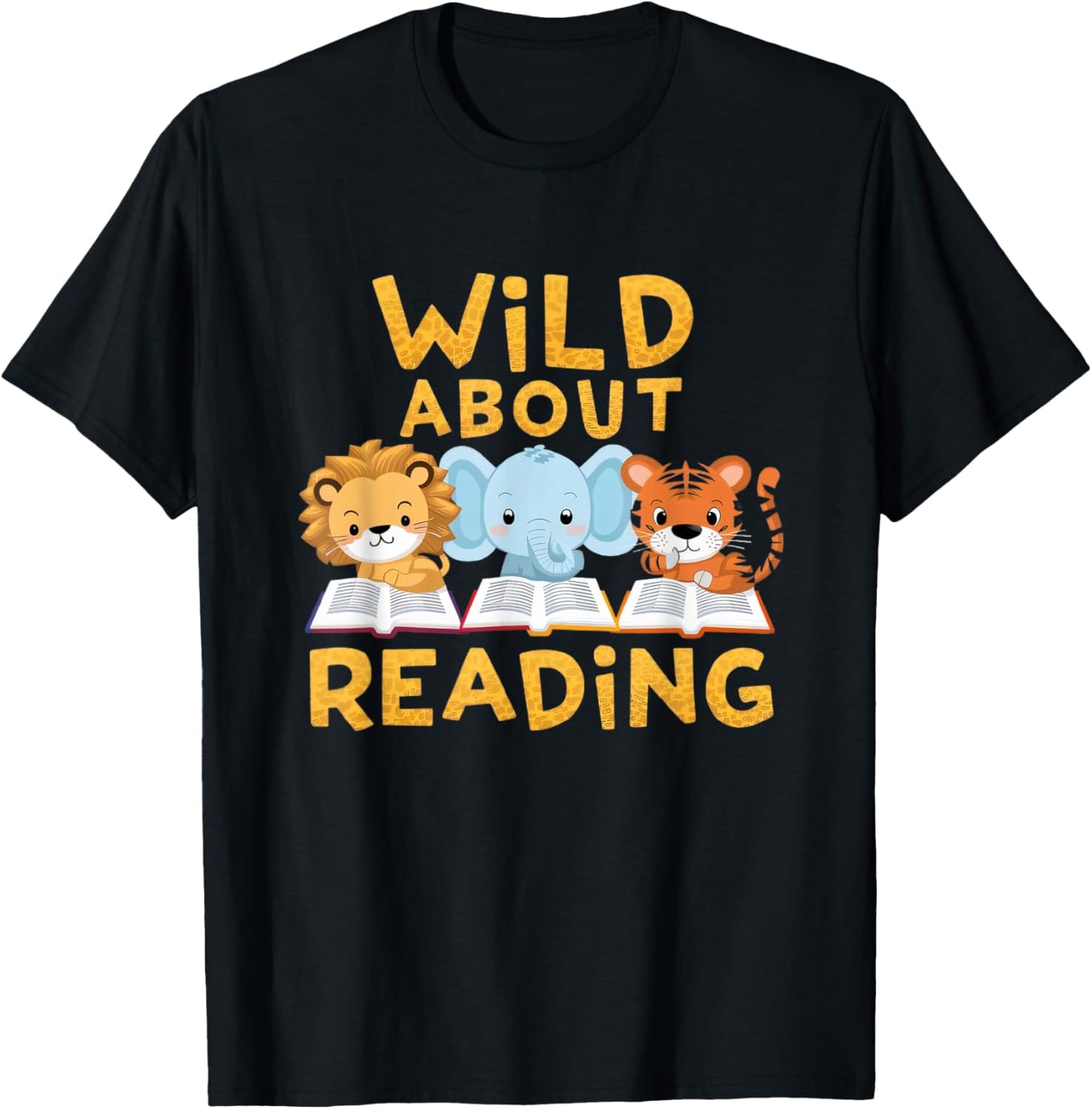 Wild About Reading Cute Animal Book Lover Kids T-Shirt - T-Shirt | Black