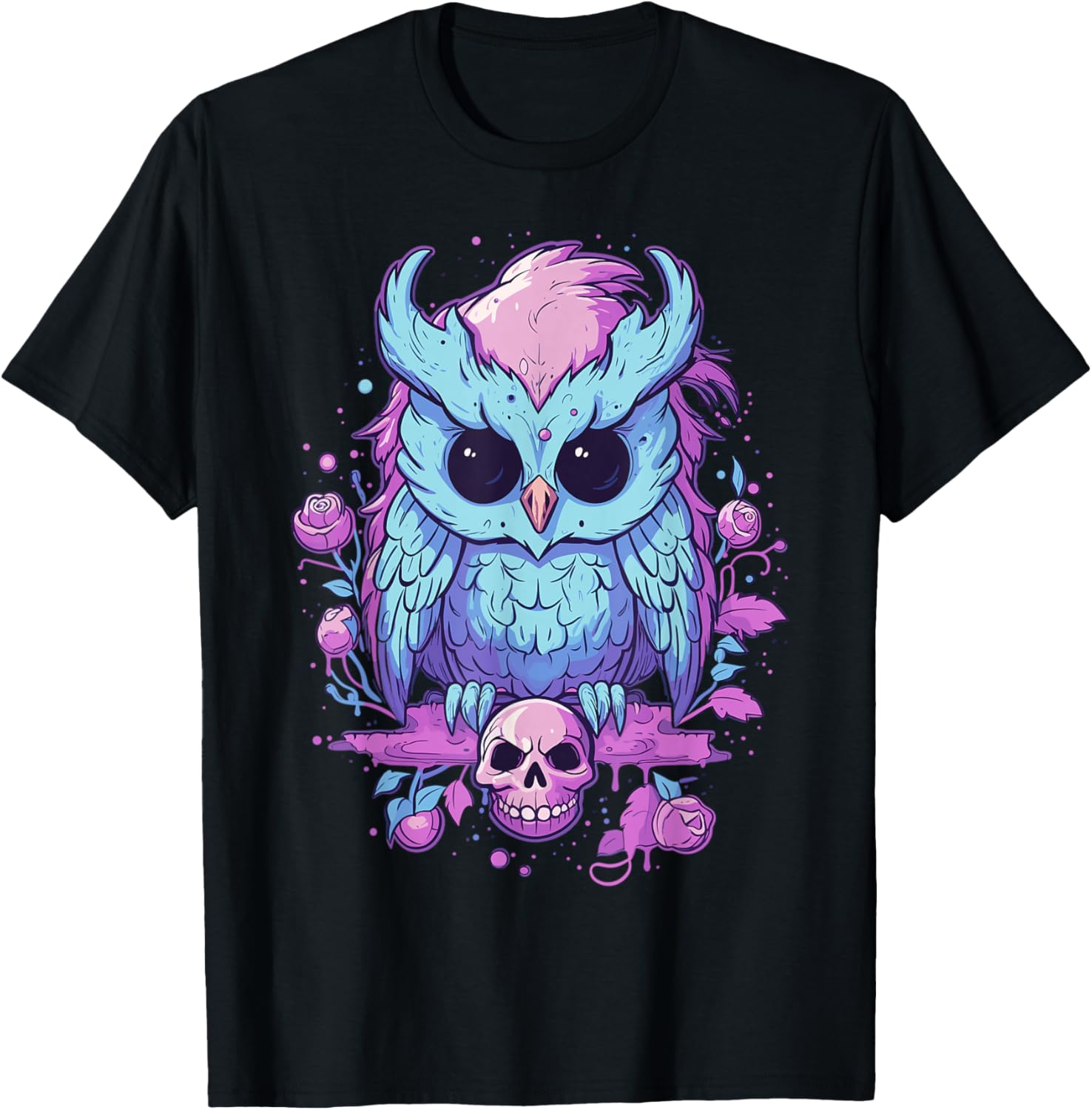 Pastel Goth Owl Kawaii Cute Creepy Halloween Anime T-Shirt - T-Shirt | Black