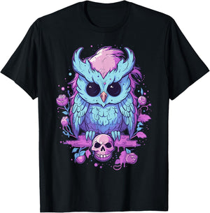 Pastel Goth Owl Kawaii Cute Creepy Halloween Anime T-Shirt - T-Shirt | Black