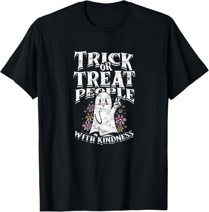Trick or treat people with kindness - cute ghost halloween T-Shirt - T-Shirt | Black