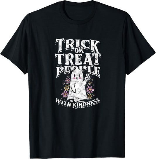 Trick or treat people with kindness - cute ghost halloween T-Shirt - T-Shirt | Black