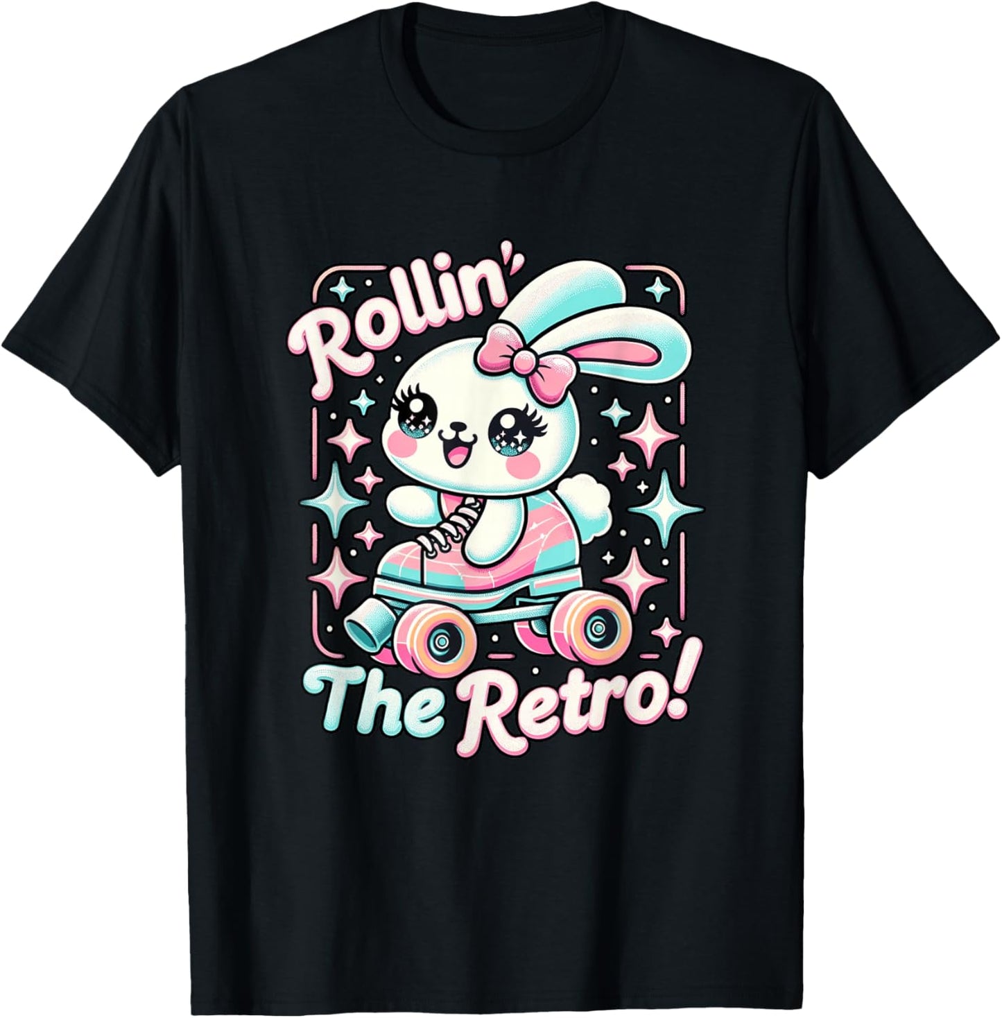 Rollin' The Retro Skater Bunny Rabbit Roller Skating T-Shirt - T-Shirt | Black