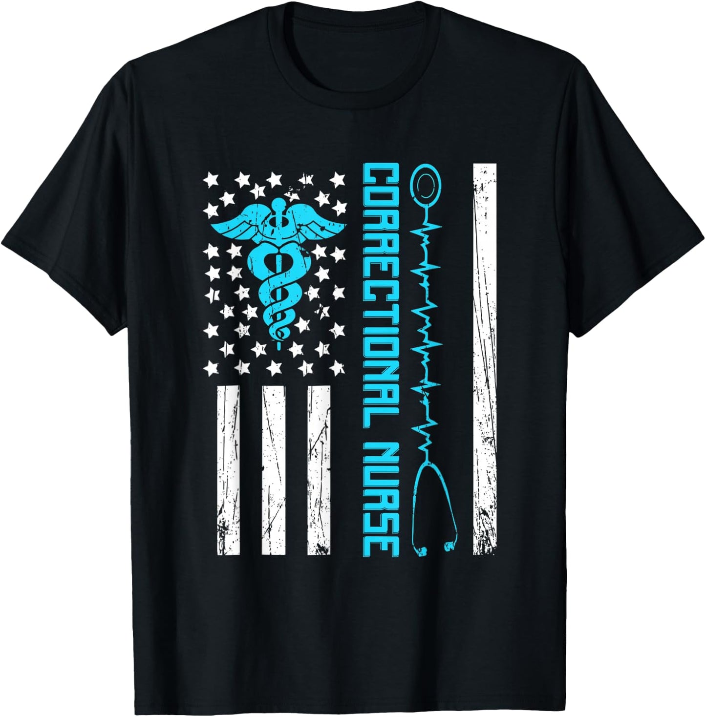 Cute Correctional Nurse Us Flag Nursing Healthcare Nurses T-Shirt - T-Shirt | Black