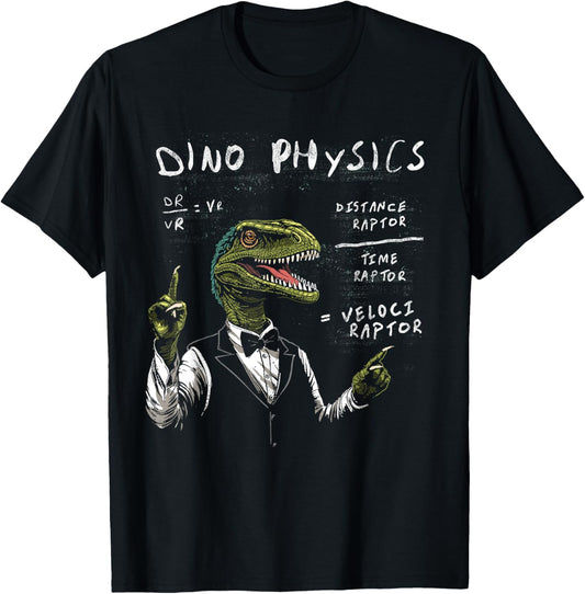 Velociraptor Physics Shirt Raptor Dinosaur Science Joke T-Shirt - T-Shirt | Black