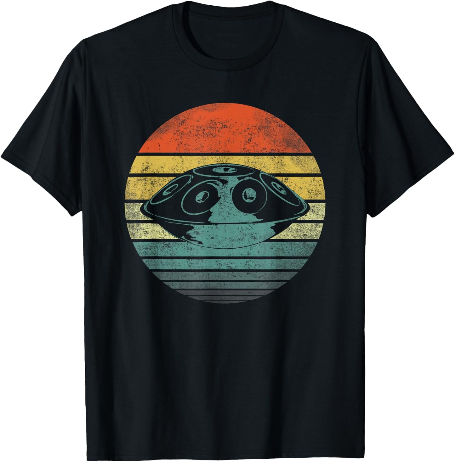 Handpan Hang Drum Musik Yoga Relax Sunset Retro T-Shirt - T-Shirt | Black