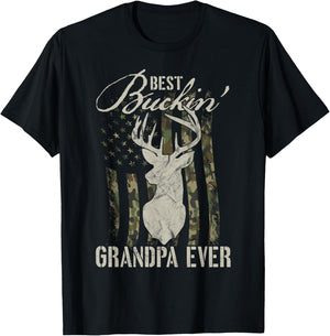 Best Buckin' Grandpa Ever Hunter Camouflage Camo Fathers Day T-Shirt - T-Shirt | Black