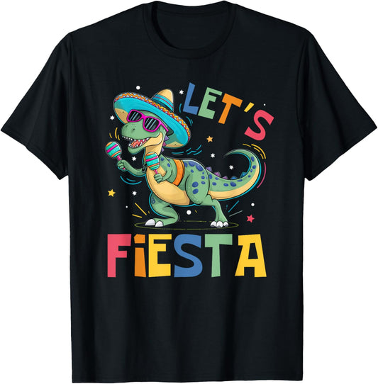 Let's Fiesta Trex Funny Cinco De Mayo Dinosaur Boy Girl Kids T-Shirt - T-Shirt | Black