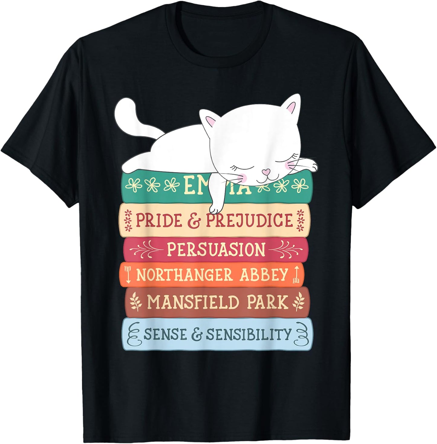 Jane Austen Book Stack Funny Literary Literature T-Shirt - T-Shirt | Black