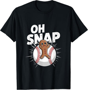 Oh Snap Christmas Baseball Gingerbread T-Shirt - T-Shirt | Black