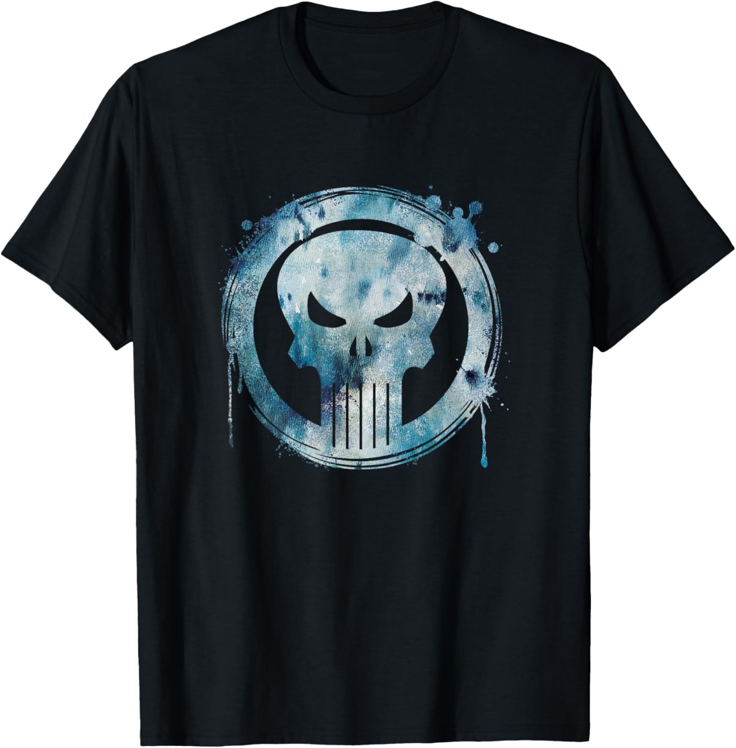 Marvel Punisher Paint Drip Skull Vintage Circle Logo T-Shirt - T-Shirt | Black