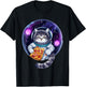 Cat Eating Pizza in Universe - For Space Astronaut Cat T-Shirt - T-Shirt | Black